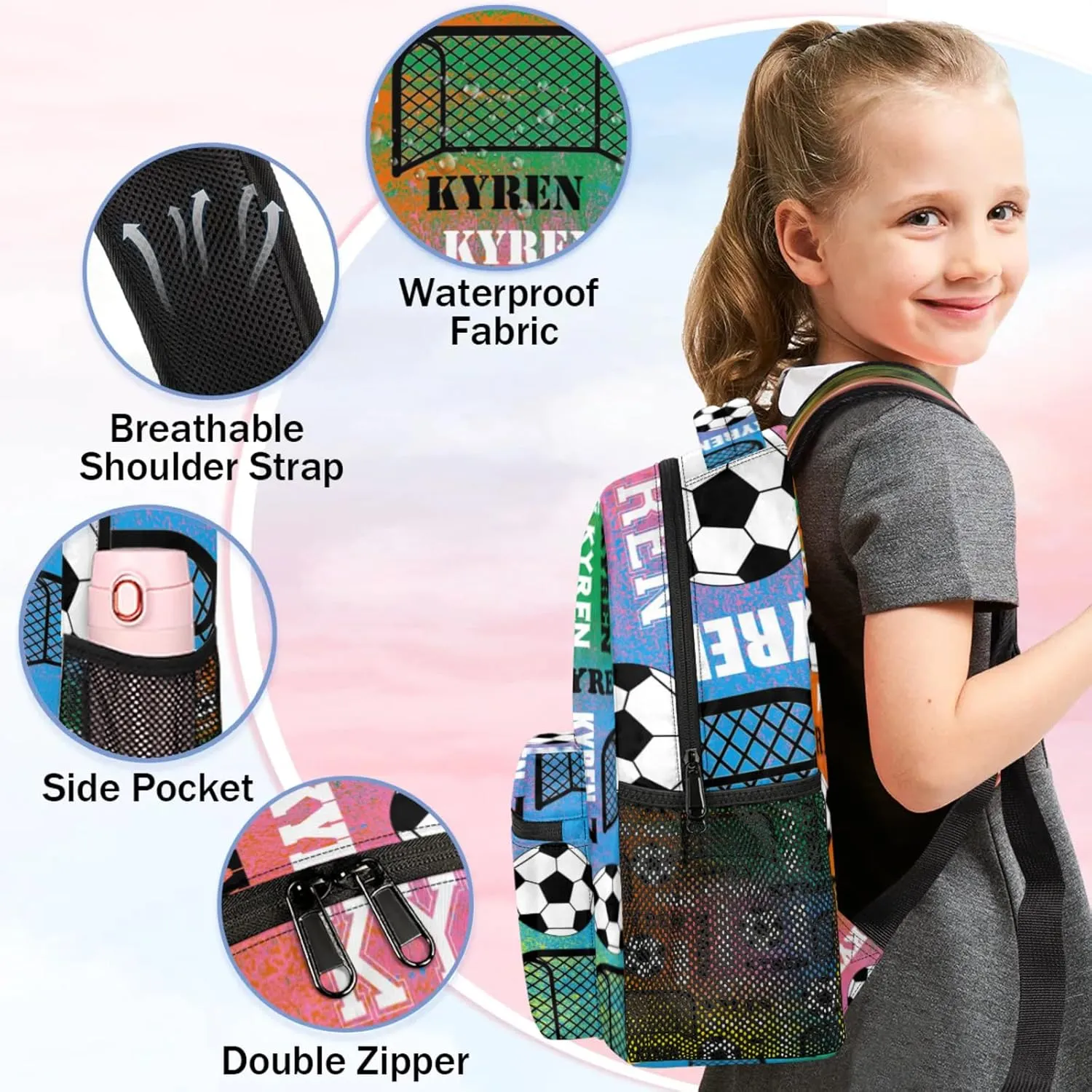 Personalized Name Soccer Backpack for Men Women, Customized Sports Bag Backpack Custom Laptop Backpacks Travel Camping Daypack, Colorful