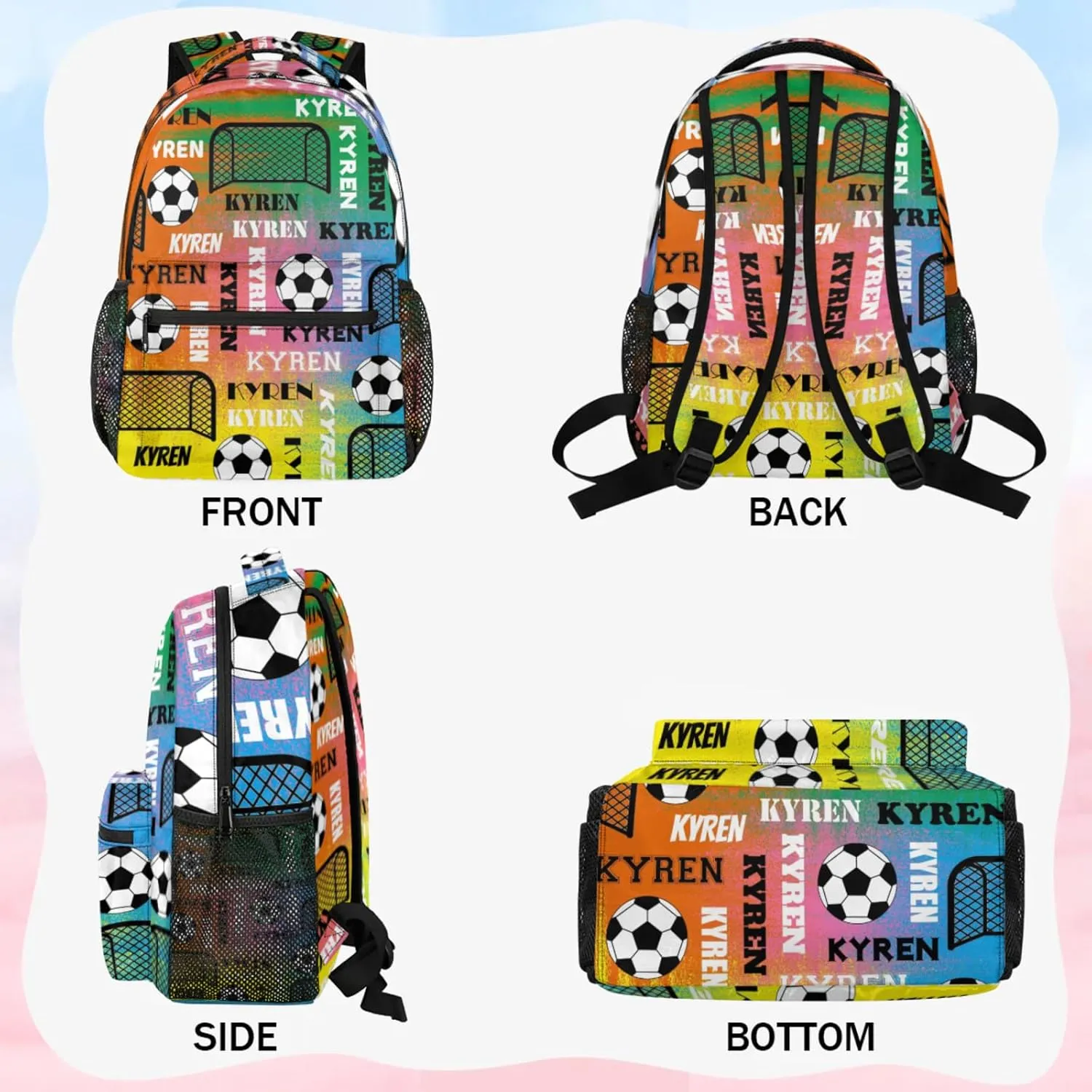 Personalized Name Soccer Backpack for Men Women, Customized Sports Bag Backpack Custom Laptop Backpacks Travel Camping Daypack, Colorful
