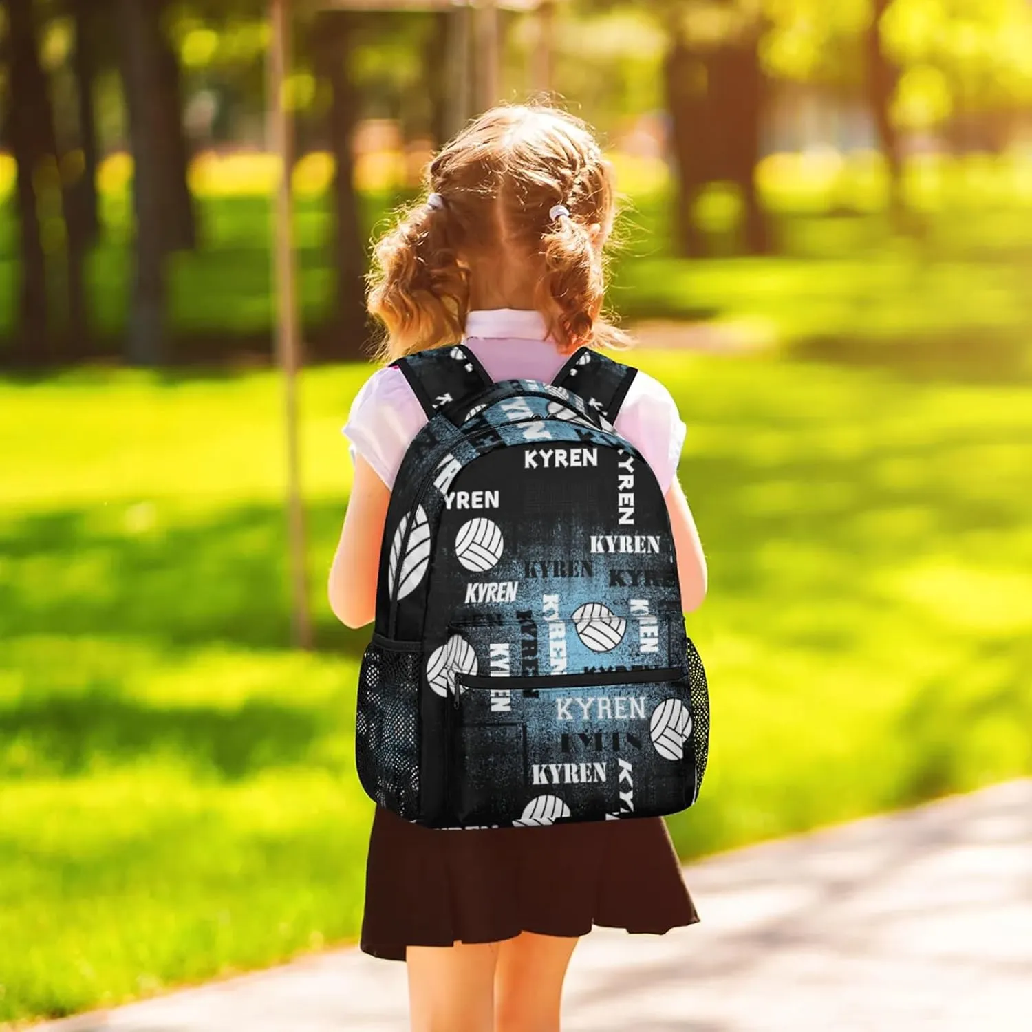 Personalized Name Volleyball Backpack, Custom Sports Bag Backpack for Men Women, Laptop Backpacks Travel Camping Daypack, Blue Black
