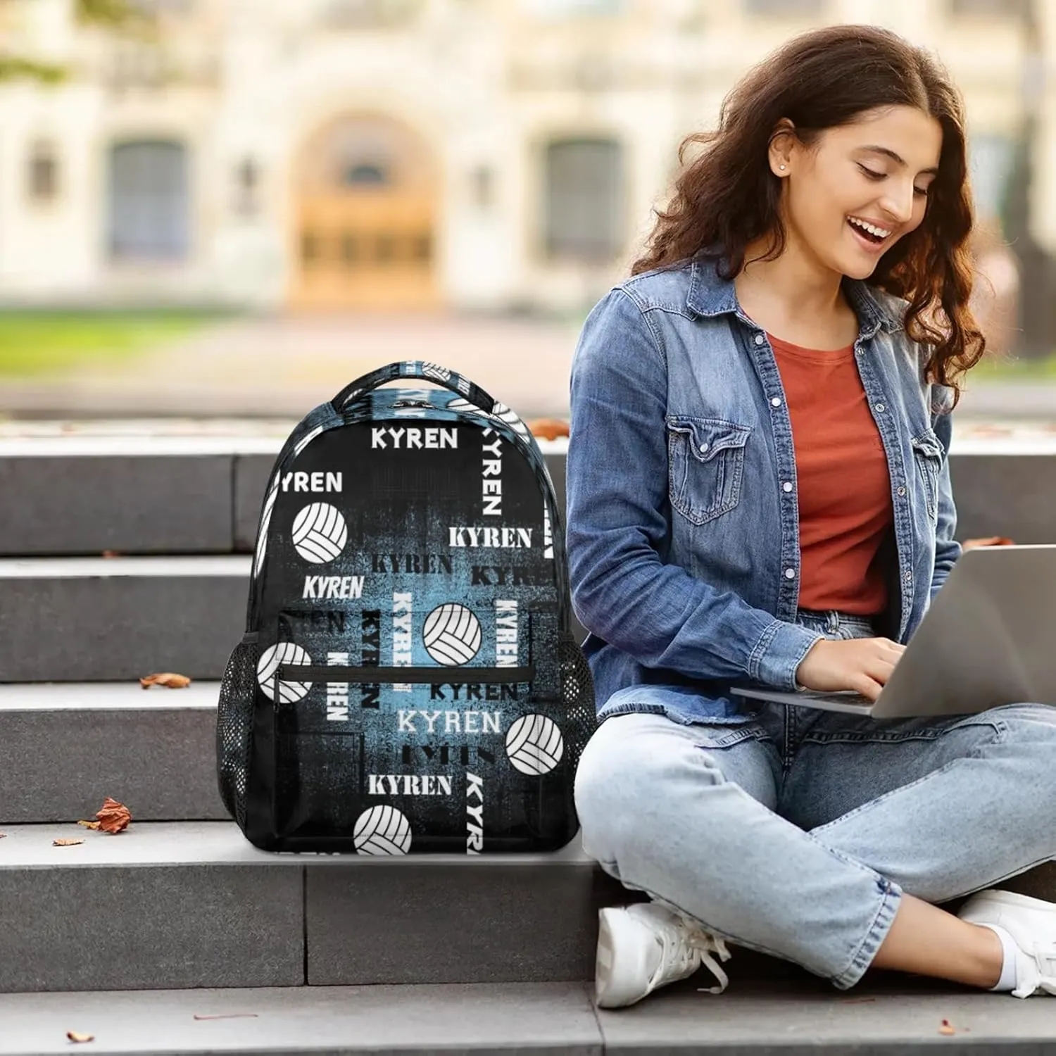 Personalized Name Volleyball Backpack, Custom Sports Bag Backpack for Men Women, Laptop Backpacks Travel Camping Daypack, Blue Black