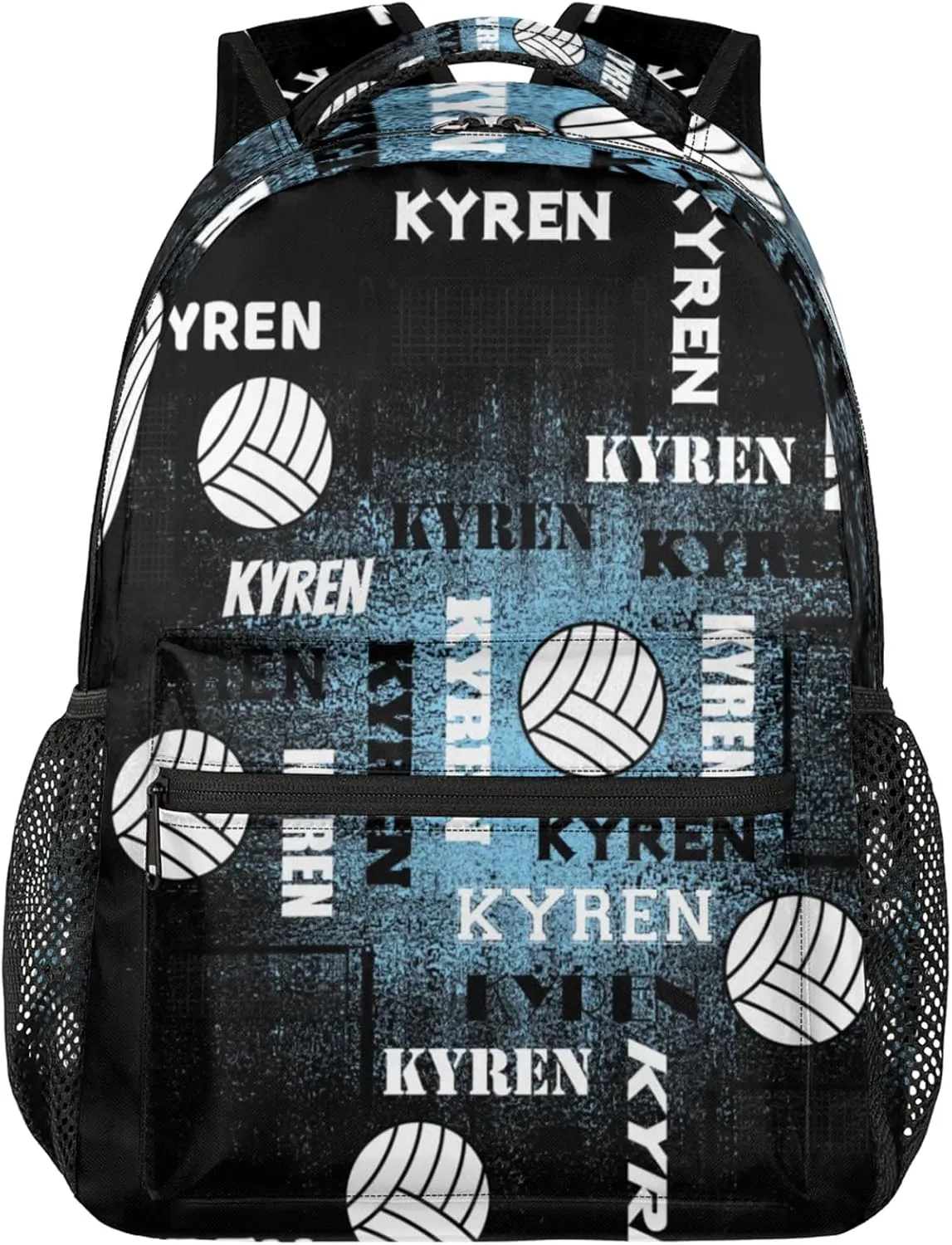 Personalized Name Volleyball Backpack, Custom Sports Bag Backpack for Men Women, Laptop Backpacks Travel Camping Daypack, Blue Black
