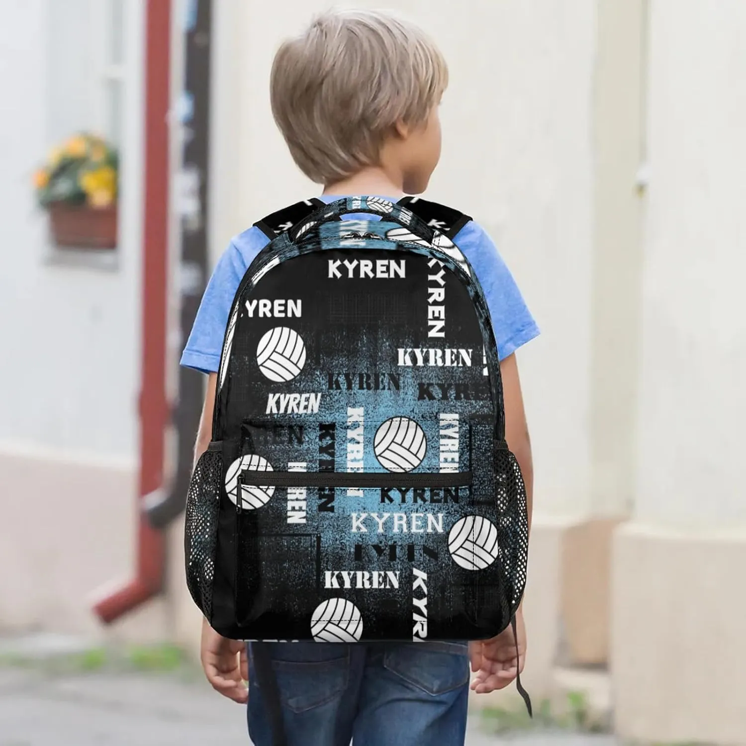 Personalized Name Volleyball Backpack, Custom Sports Bag Backpack for Men Women, Laptop Backpacks Travel Camping Daypack, Blue Black