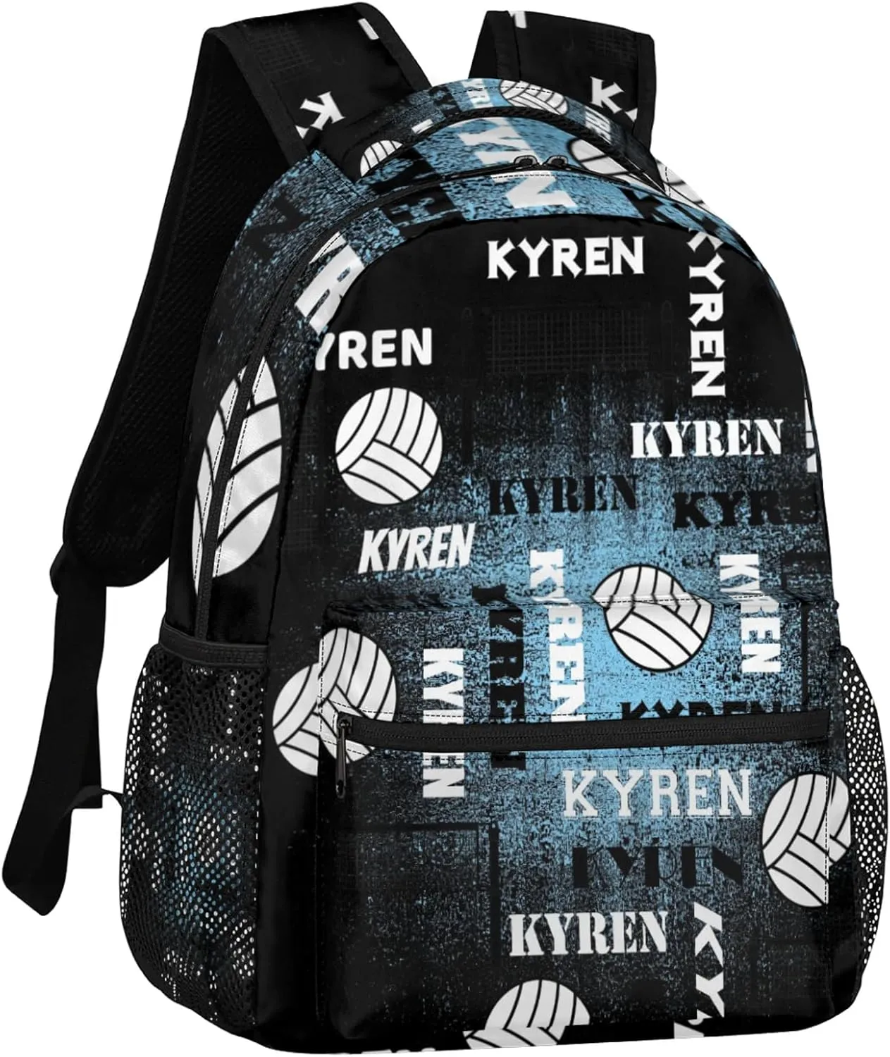 Personalized Name Volleyball Backpack, Custom Sports Bag Backpack for Men Women, Laptop Backpacks Travel Camping Daypack, Blue Black