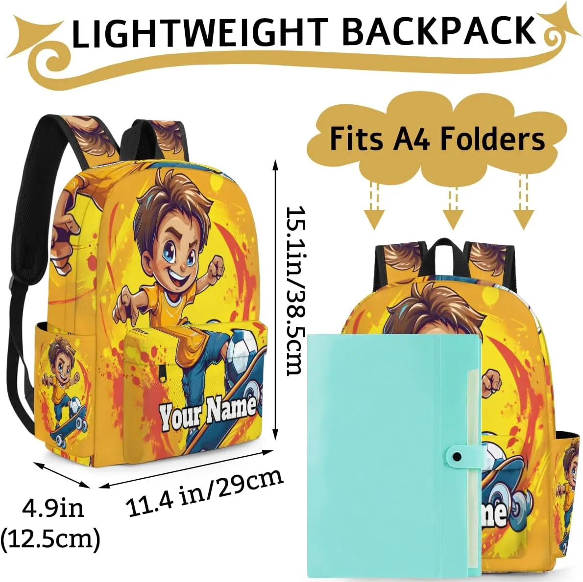 Personalized Skateboard Sport Preschool Toddler Backpack for Boys Girls Custom Kids Name Small Bookbags Kindergarten Elementary Backpack, Boys Skateboarding
