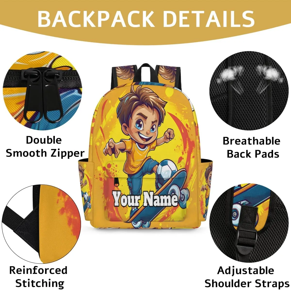 Personalized Skateboard Sport Preschool Toddler Backpack for Boys Girls Custom Kids Name Small Bookbags Kindergarten Elementary Backpack, Boys Skateboarding