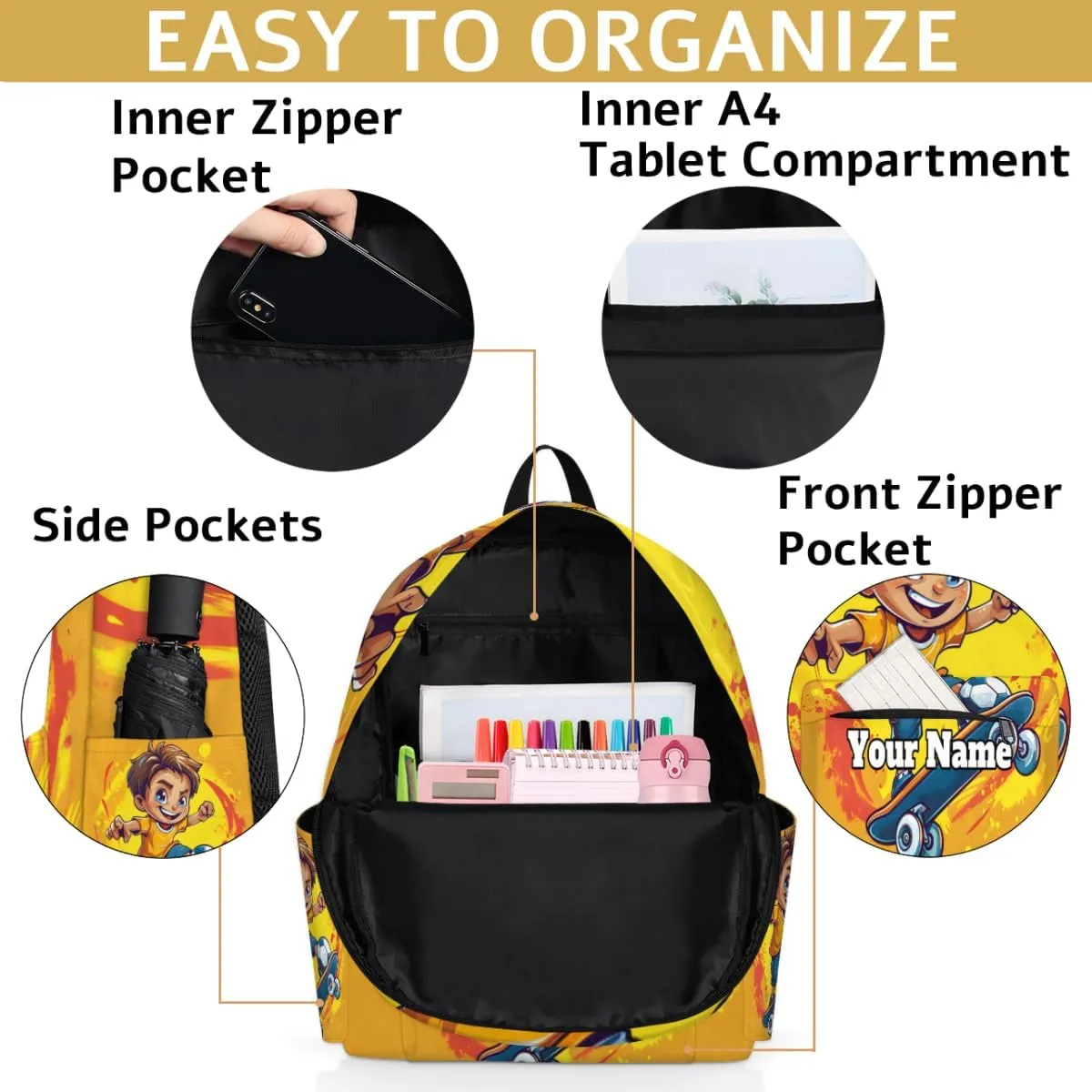 Personalized Skateboard Sport Preschool Toddler Backpack for Boys Girls Custom Kids Name Small Bookbags Kindergarten Elementary Backpack, Boys Skateboarding