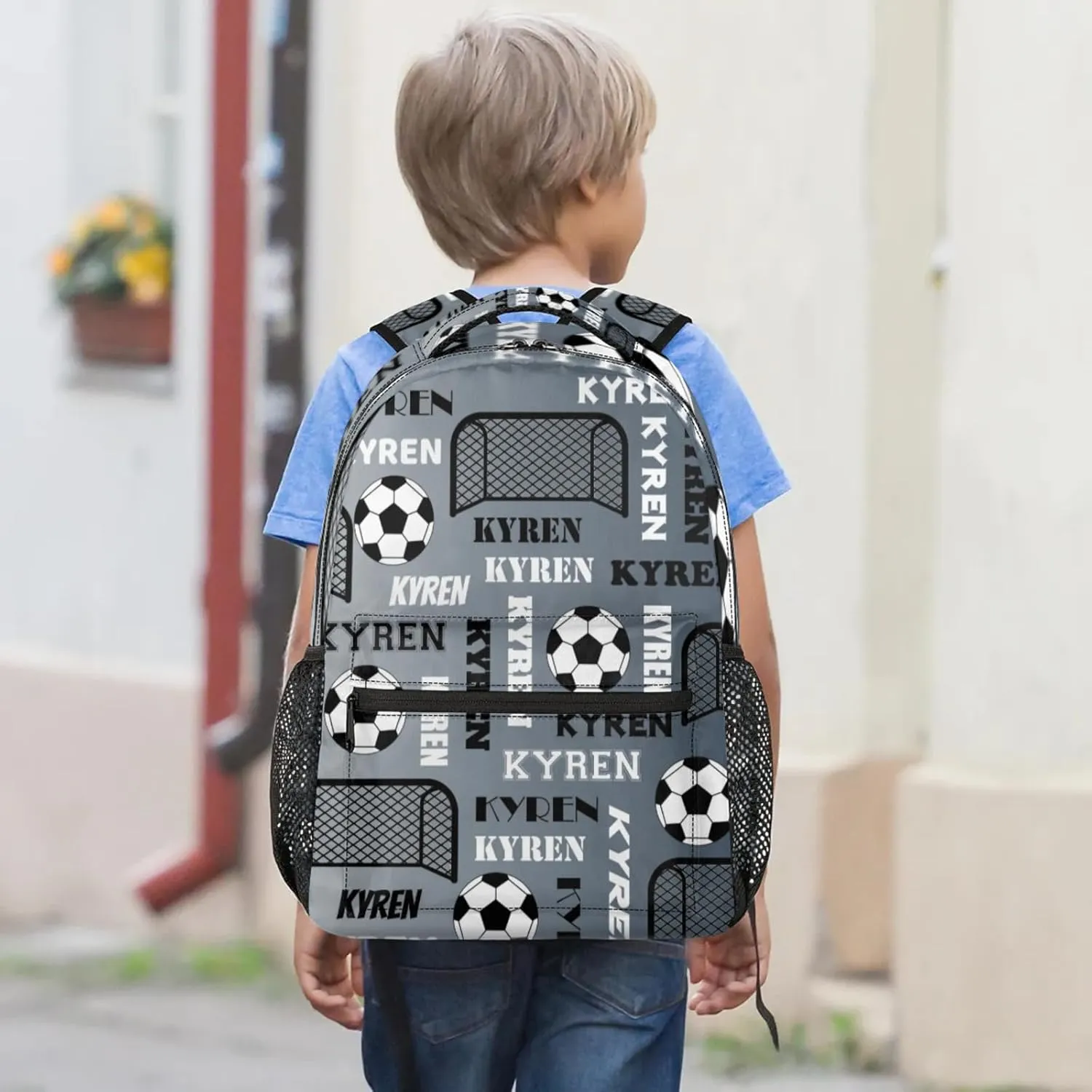 Personalized Soccer Backpack for Men Women, Custom Name Sports Bag Backpack Laptop Backpacks Travel Camping Daypack, Black Grey