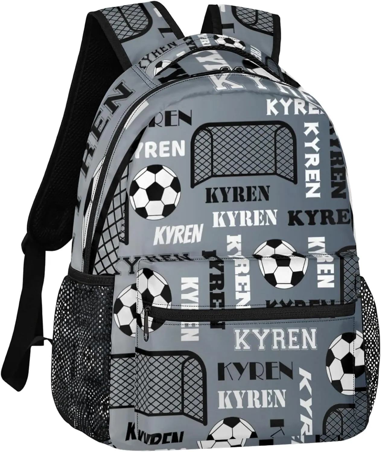 Personalized Soccer Backpack for Men Women, Custom Name Sports Bag Backpack Laptop Backpacks Travel Camping Daypack, Black Grey