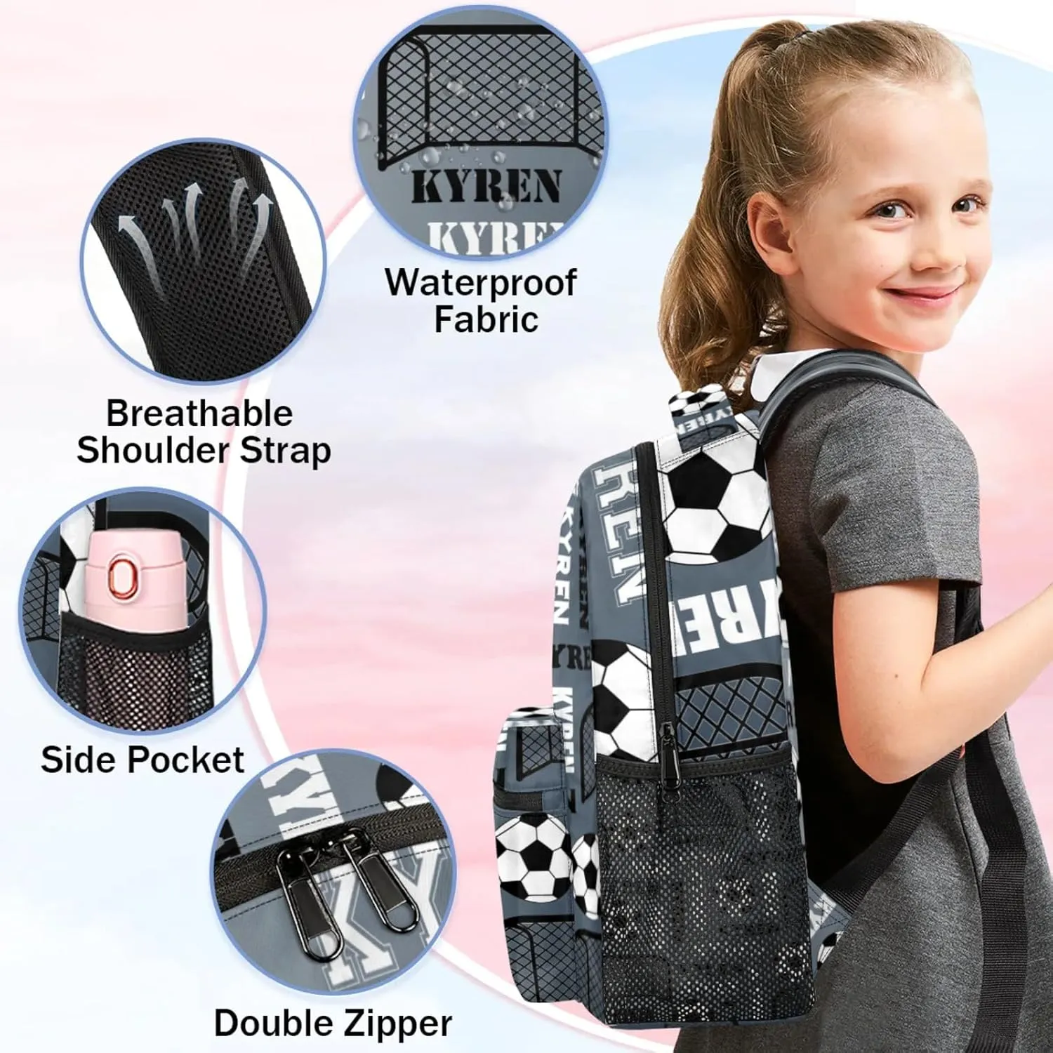 Personalized Soccer Backpack for Men Women, Custom Name Sports Bag Backpack Laptop Backpacks Travel Camping Daypack, Black Grey