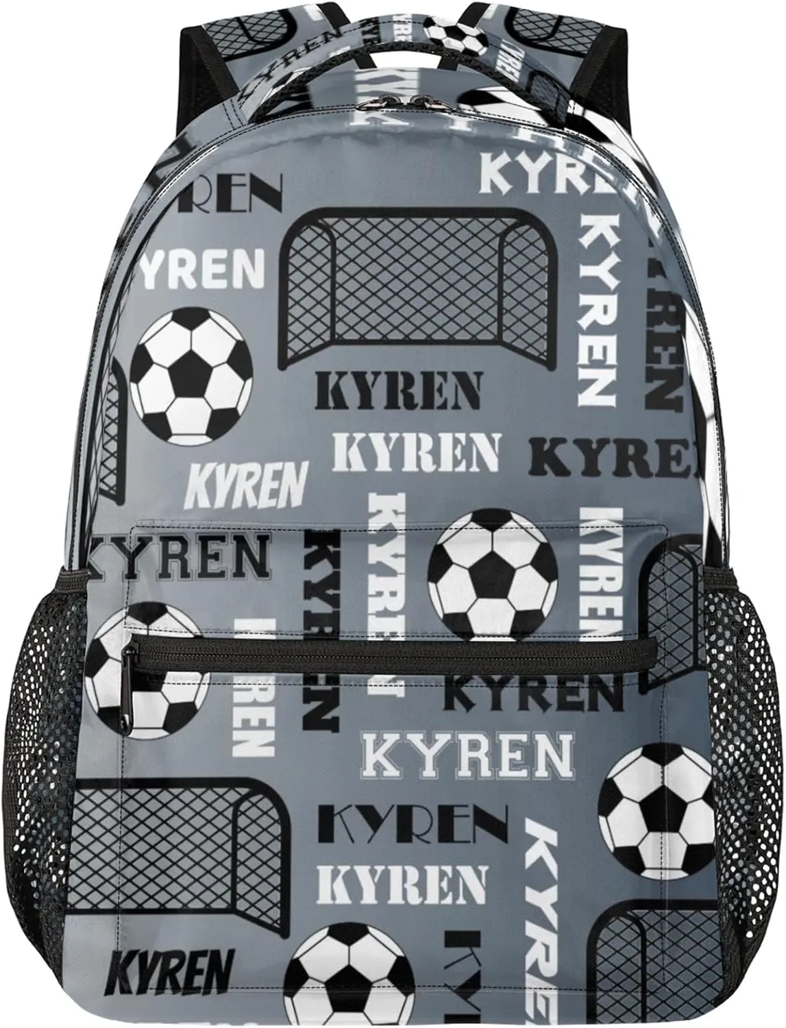 Personalized Soccer Backpack for Men Women, Custom Name Sports Bag Backpack Laptop Backpacks Travel Camping Daypack, Black Grey