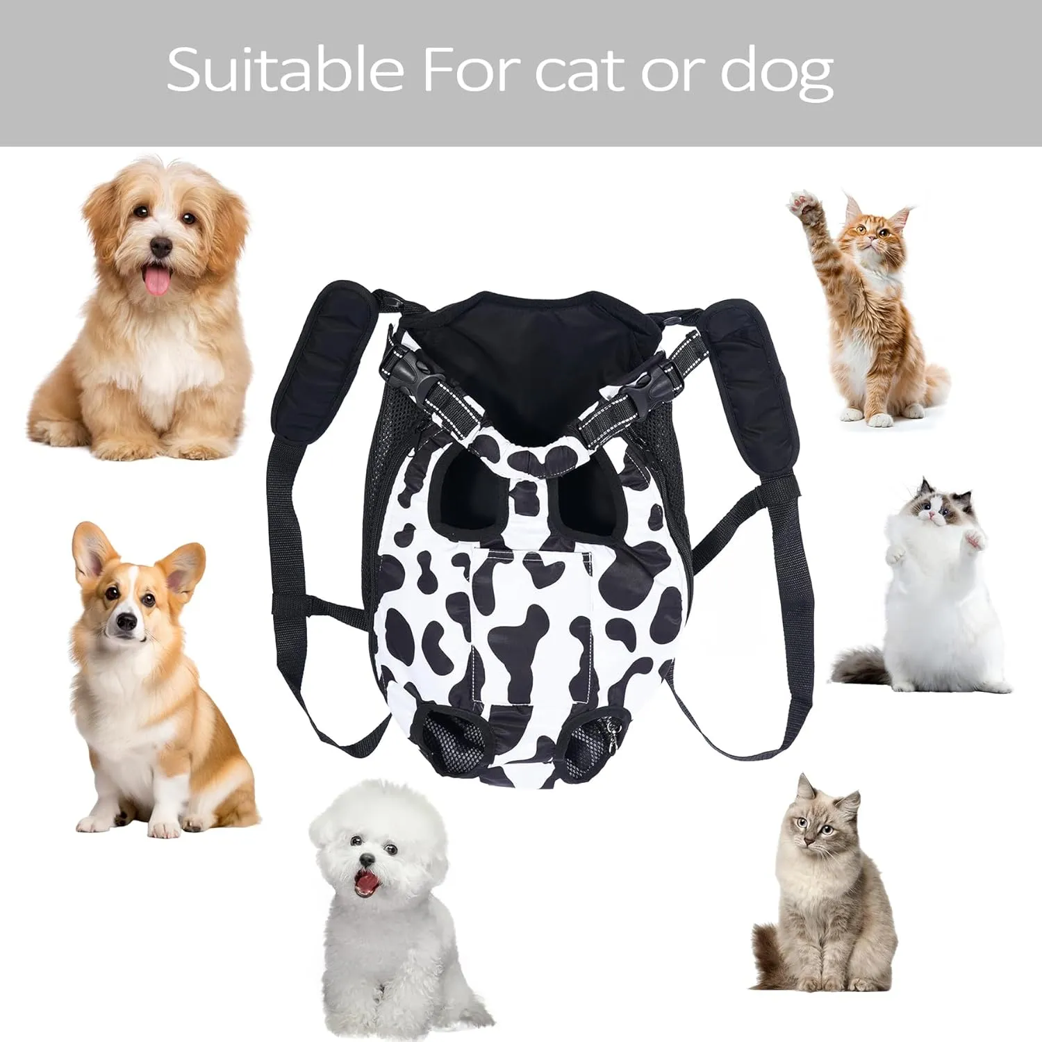 Pet Carrier Backpack Pet Tote Bags for Cats or Doggies, Portable Puppy Travel Carrier Bags, Cozy Soft Pet Puppies Carriers Slings Backpacks (Cow, X-Large (Pack of 1))