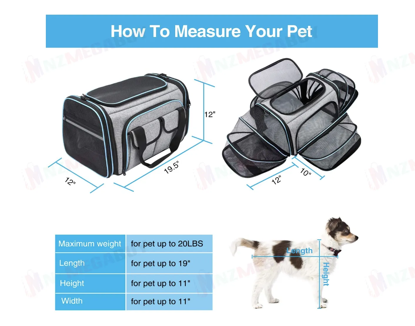 Pet carrier dog cat carrier 46CM  Durable  Grey Blue