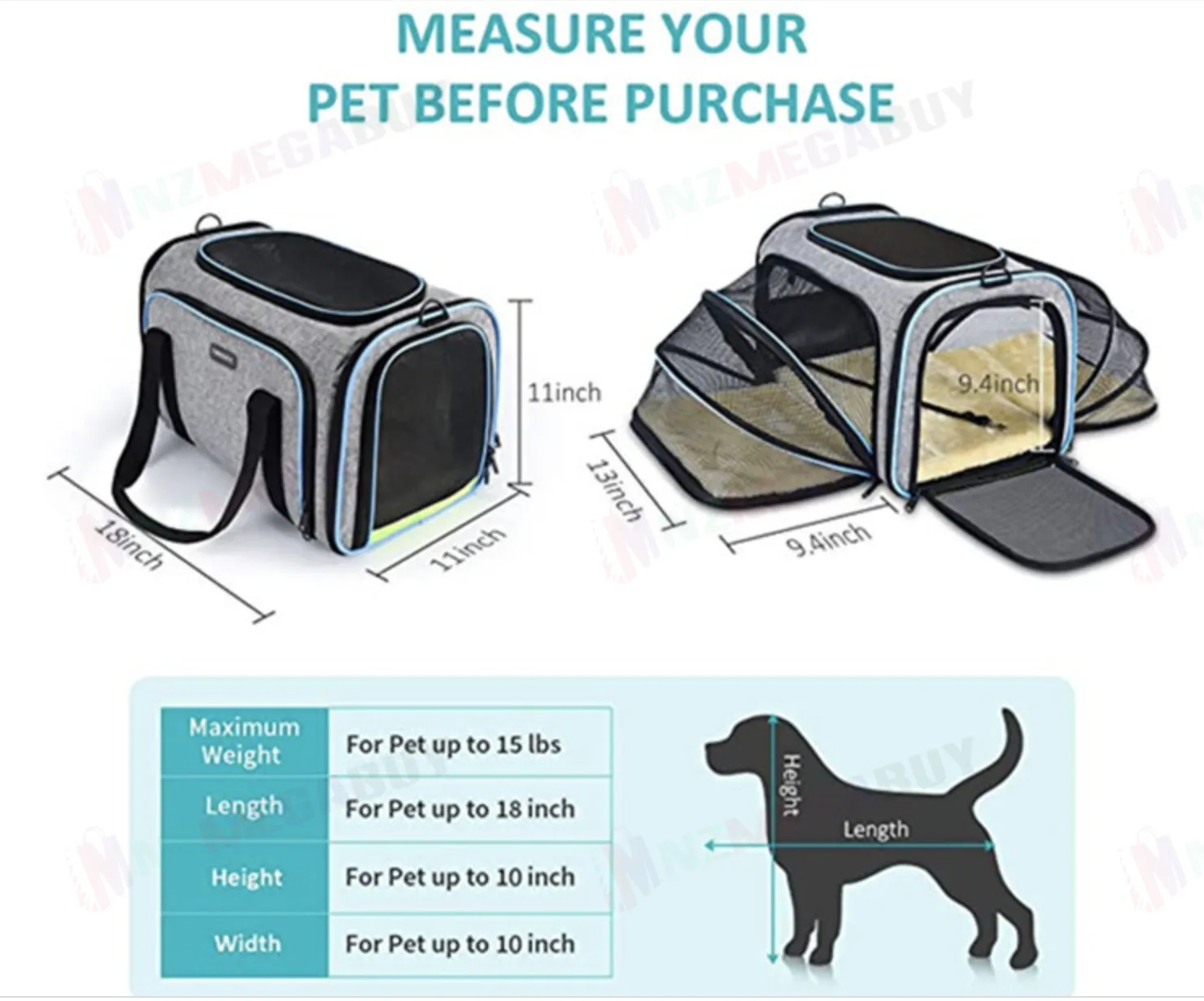 Pet carrier dog cat carrier 46CM  Durable  Grey Blue