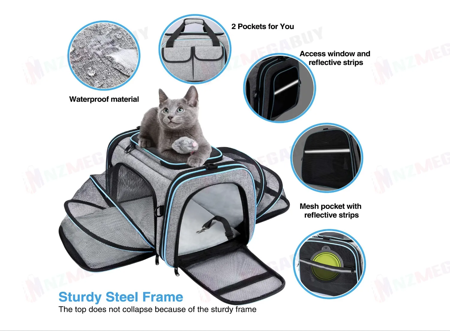 Pet carrier dog cat carrier 46CM  Durable  Grey Blue