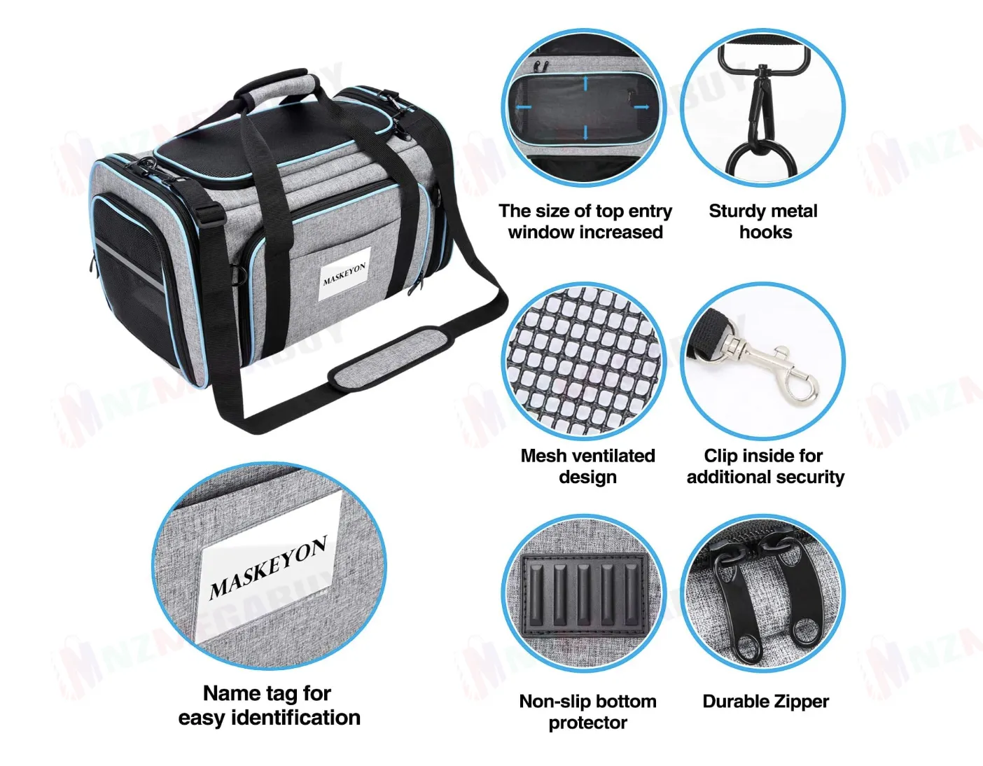 Pet carrier dog cat carrier 46CM  Durable  Grey Blue