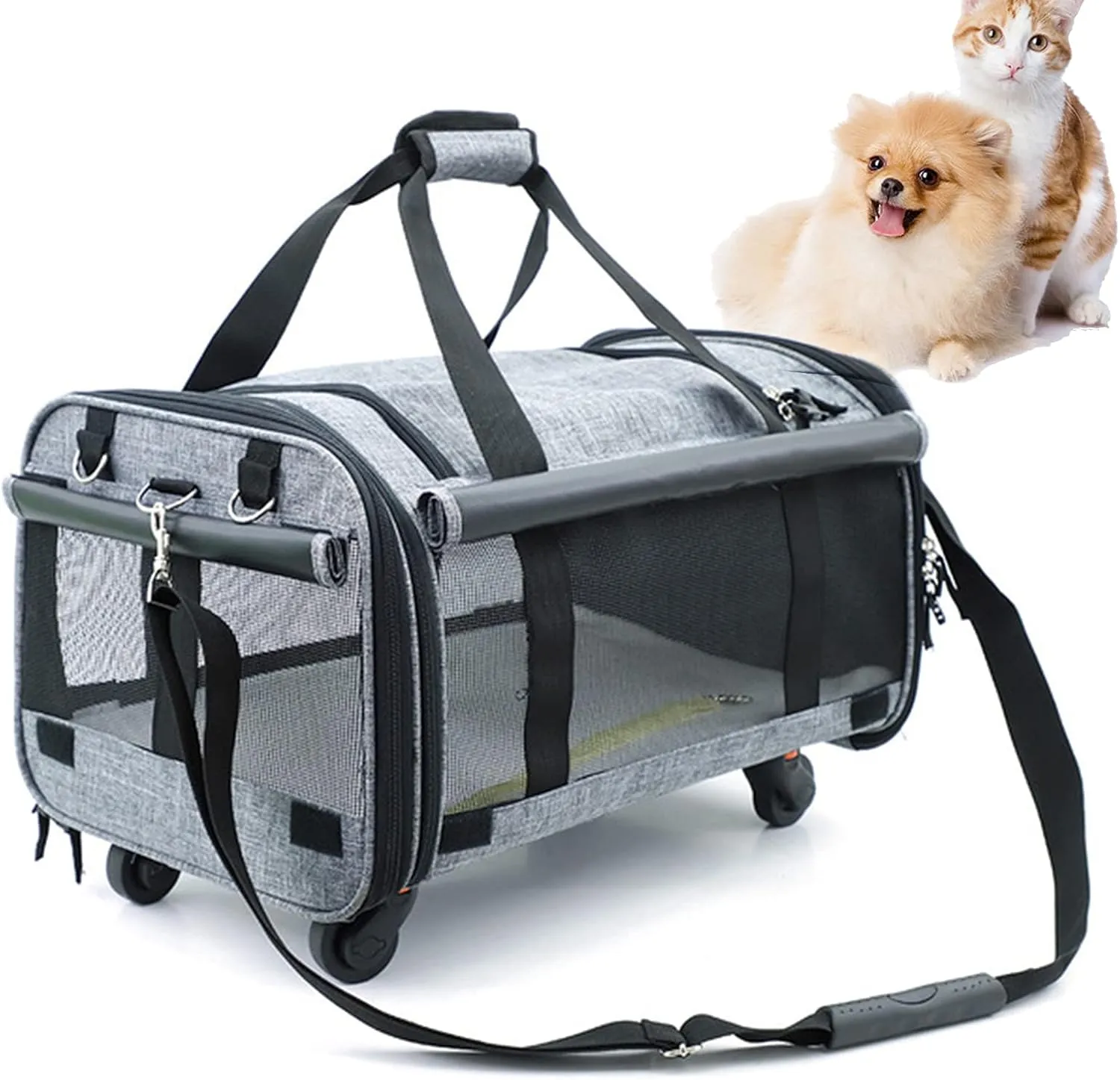 Pet Carrier with Removable Wheels for Pets Up to 20 Pounds,Rolling Pet Carrier Soft Sided, Airline Approved Small Dog and Cat Pet Travel Carrier Pets Carrier Stroller Wheel Bag