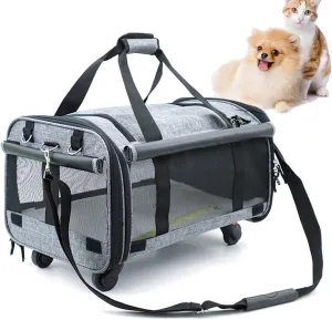 Pet Carrier with Removable Wheels for Pets Up to 20 Pounds,Rolling Pet Carrier Soft Sided, Airline Approved Small Dog and Cat Pet Travel Carrier Pets Carrier Stroller Wheel Bag