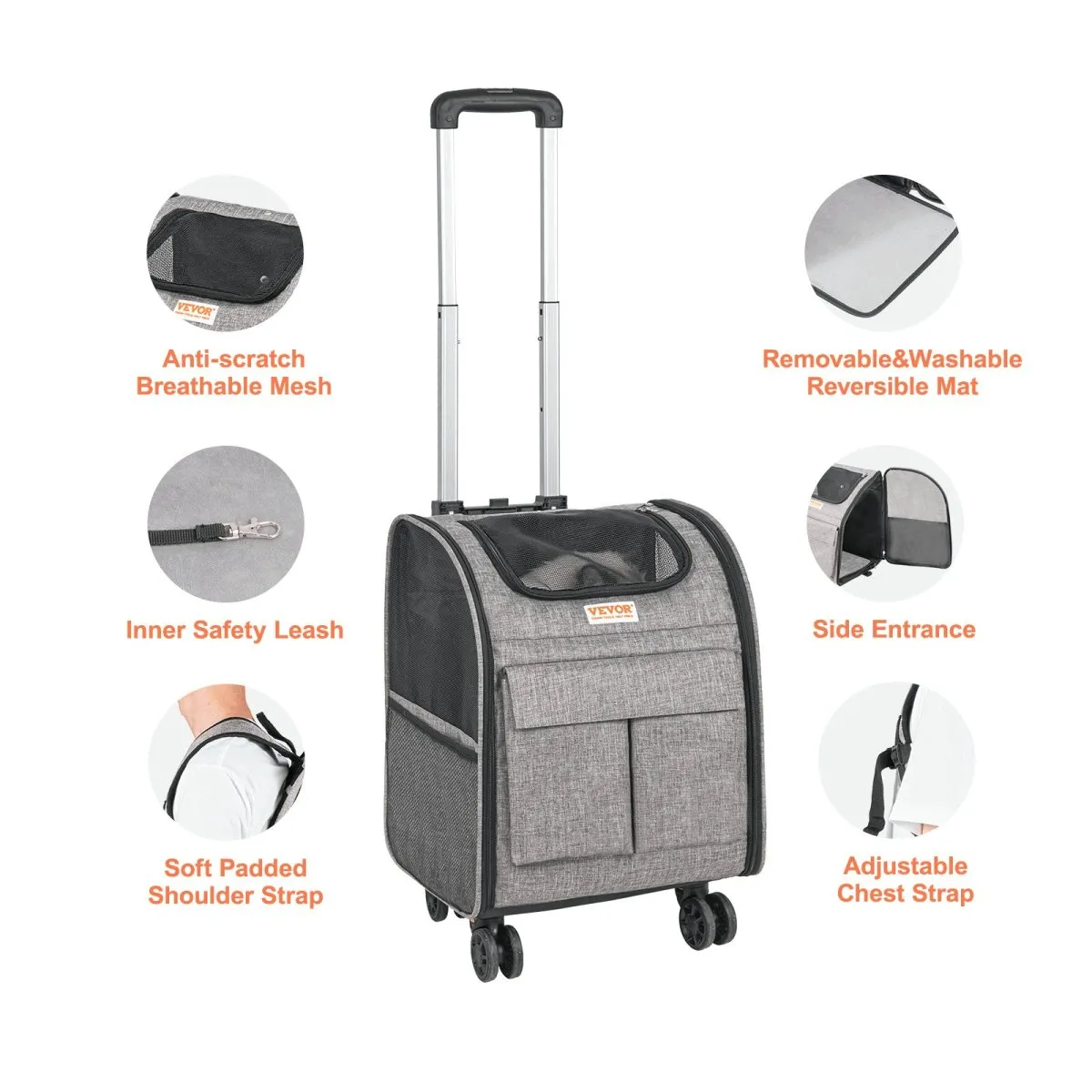 Pet Carrier with Wheels, Rolling Pet Carrier with Telescopic Handle