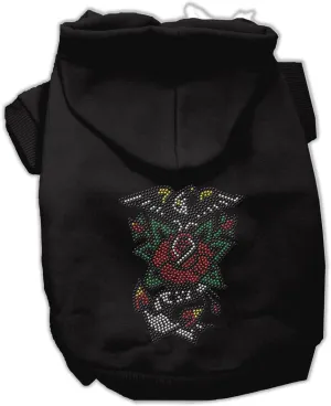 Pet, Dog & Cat Hoodie Nailhead Rhinestone, "Eagle Rose" Black XS (0-3 lbs.)