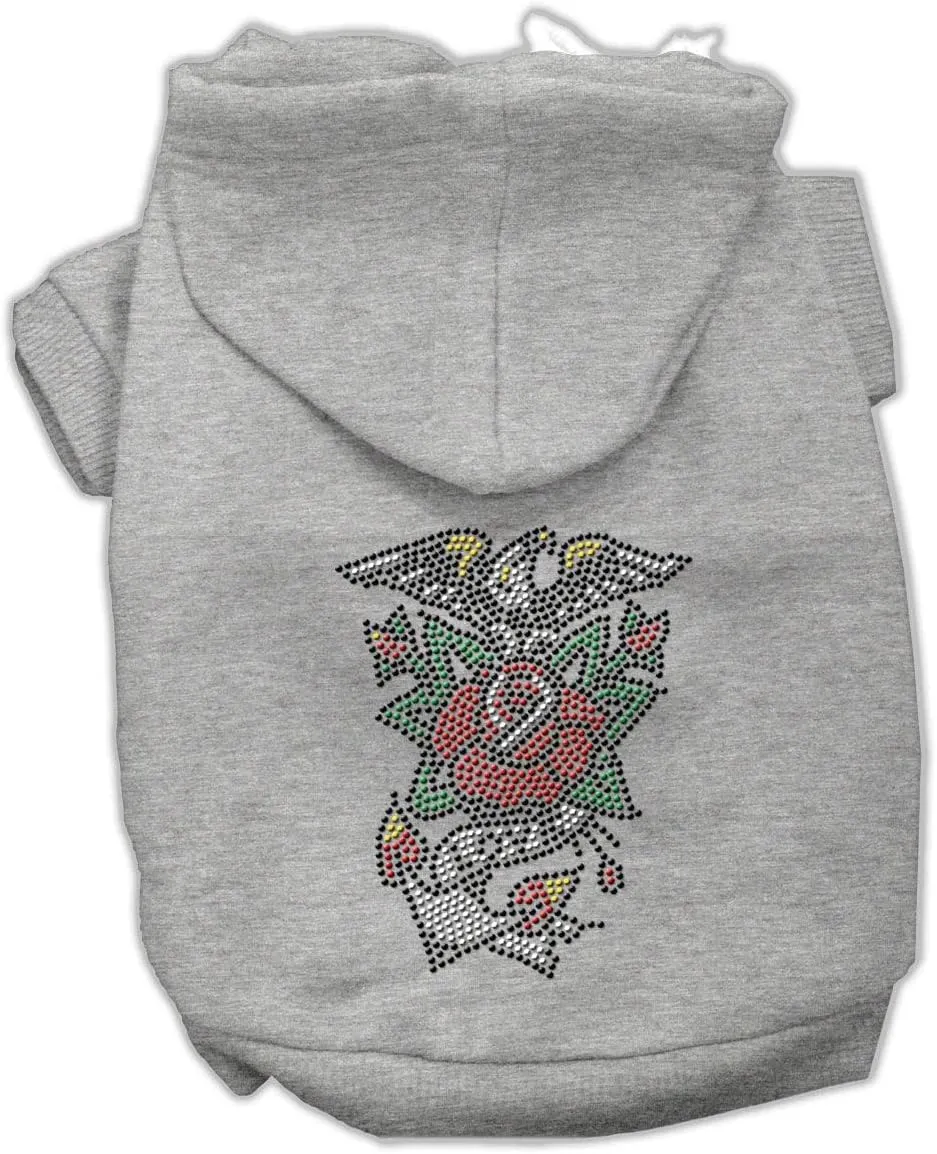 Pet, Dog & Cat Hoodie Nailhead Rhinestone, "Eagle Rose" Black XS (0-3 lbs.)