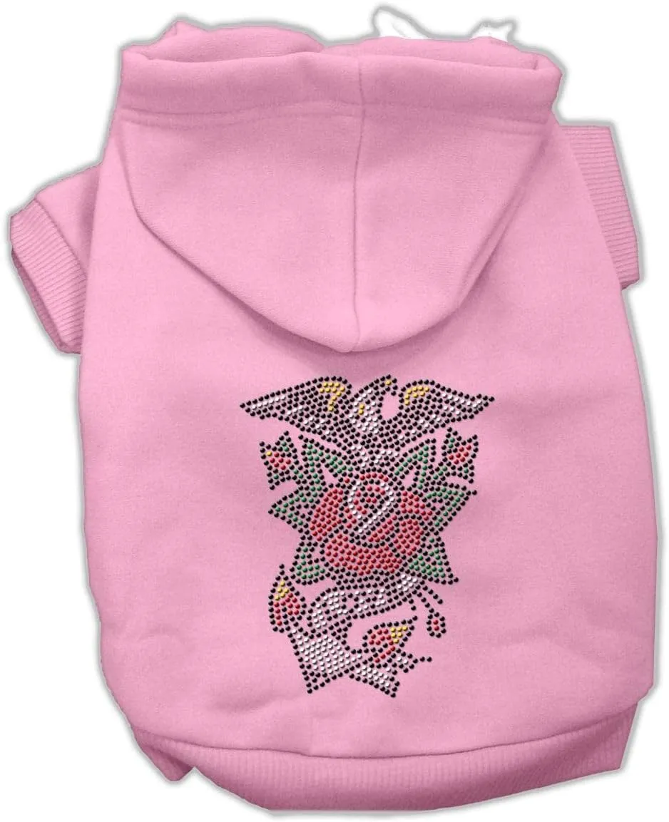 Pet, Dog & Cat Hoodie Nailhead Rhinestone, "Eagle Rose" Black XS (0-3 lbs.)