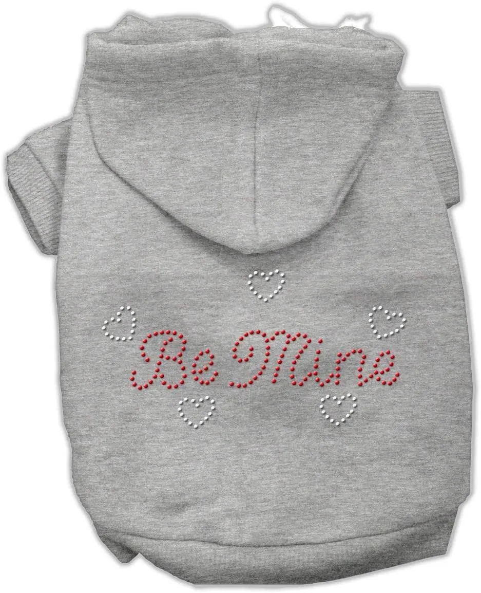 Pet, Dog & Cat Hoodie Rhinestone, "Be Mine" Gray XS (0-3 lbs.)