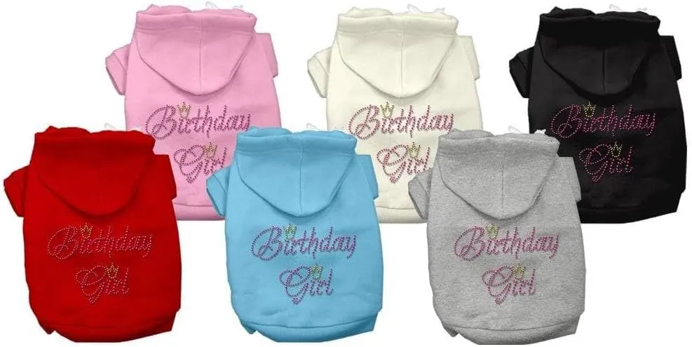 Pet, Dog & Cat Hoodie Rhinestone, "Birthday Girl" Gray XS (0-3 lbs.)