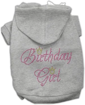 Pet, Dog & Cat Hoodie Rhinestone, "Birthday Girl" Gray XS (0-3 lbs.)