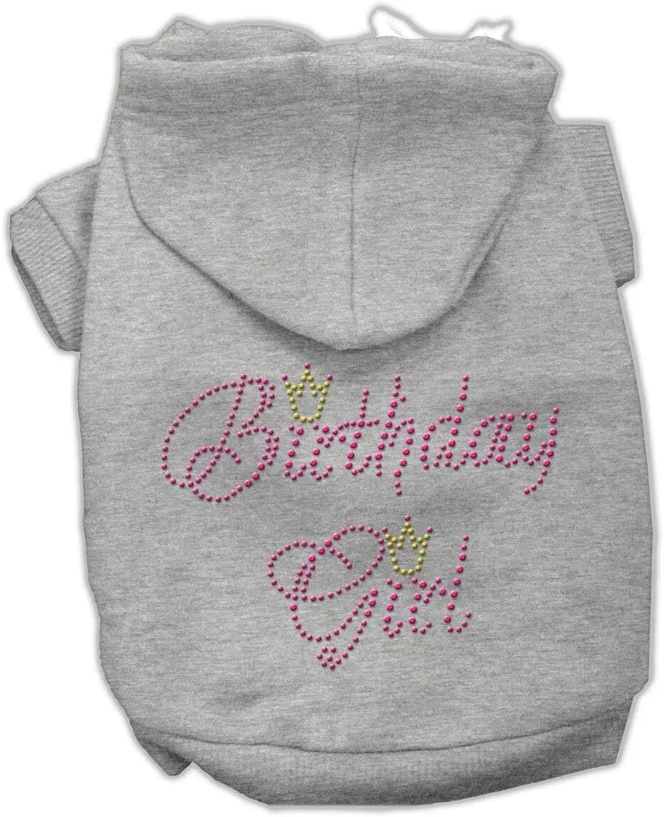 Pet, Dog & Cat Hoodie Rhinestone, "Birthday Girl" Gray XS (0-3 lbs.)