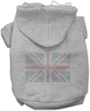 Pet, Dog & Cat Hoodie Rhinestone, "British Flag" Gray XL (14-20 lbs.)