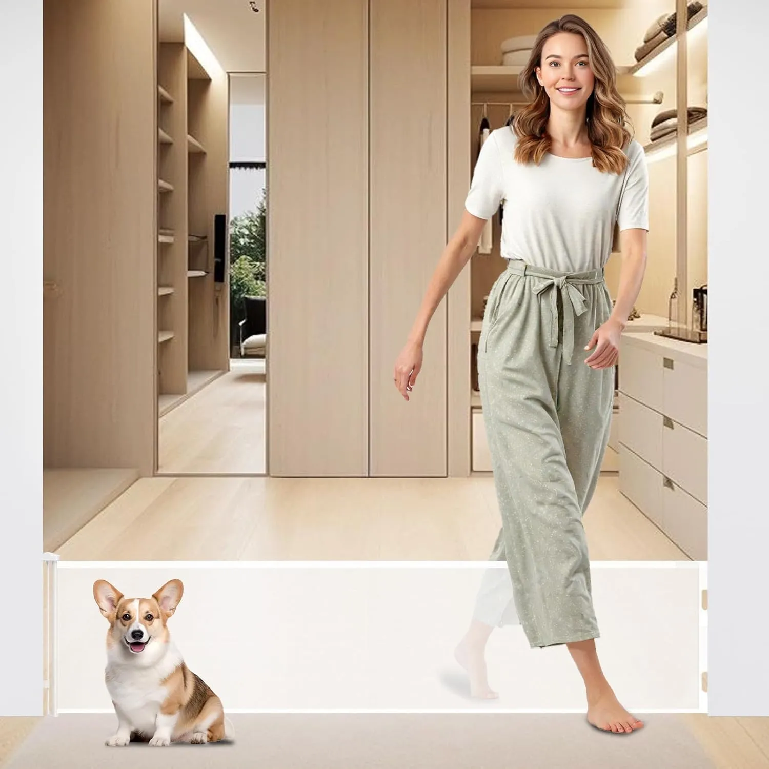 Pet Gates 14" H Short Dog Puppy Gate, Retractable Dog Gates Extends to 59 Inches for Stairs & Doorways Hallways (Drilling Required)