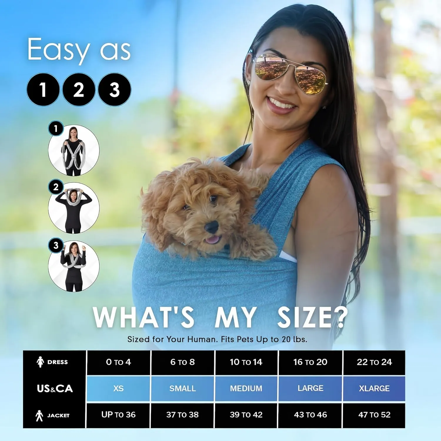 Pet K'tan Dog Sling Carrier: Hands Free for Small Dogs - #1 Pet Travel Accessory & Gift -Bond with New Puppy-Cats & Small Animals- Safe Durable Soft - Anti-Anxiety-Sized for the Human (see size chart)