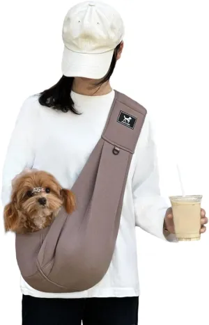 Pet Sling Carrier for Small Dogs & Cats – Hands-Free, Soft & Breathable Puppy Shoulder Bag with Safety Hook – Adjustable Strap, Large Storage Pocket – for Pets up to 25 lbs (Caramel, Medium)