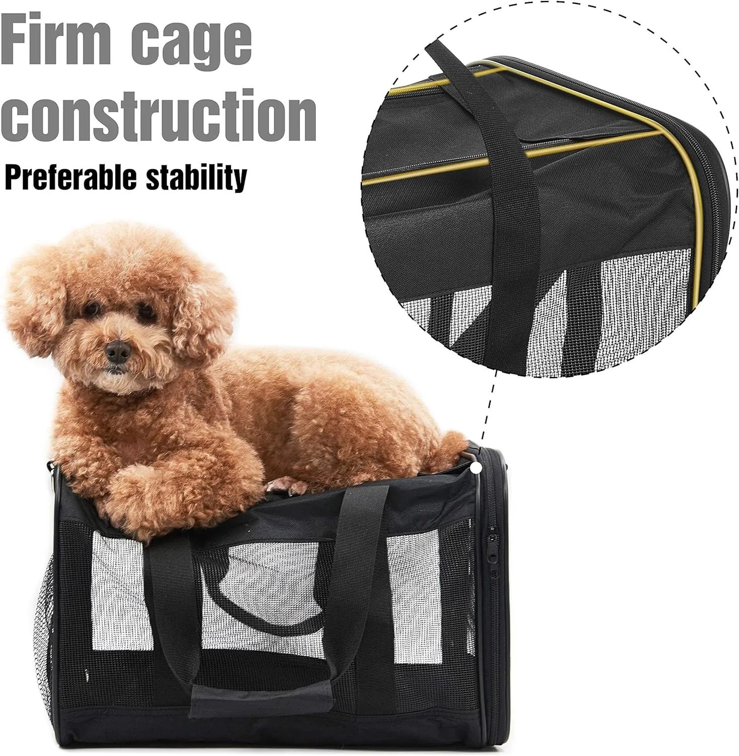 Pet Travel Carrier Soft Sided Portable Bag for Cats, Small Dogs, Kittens or Puppies, Collapsible, Durable, Airline Approved, Travel Friendly (Black Regular)