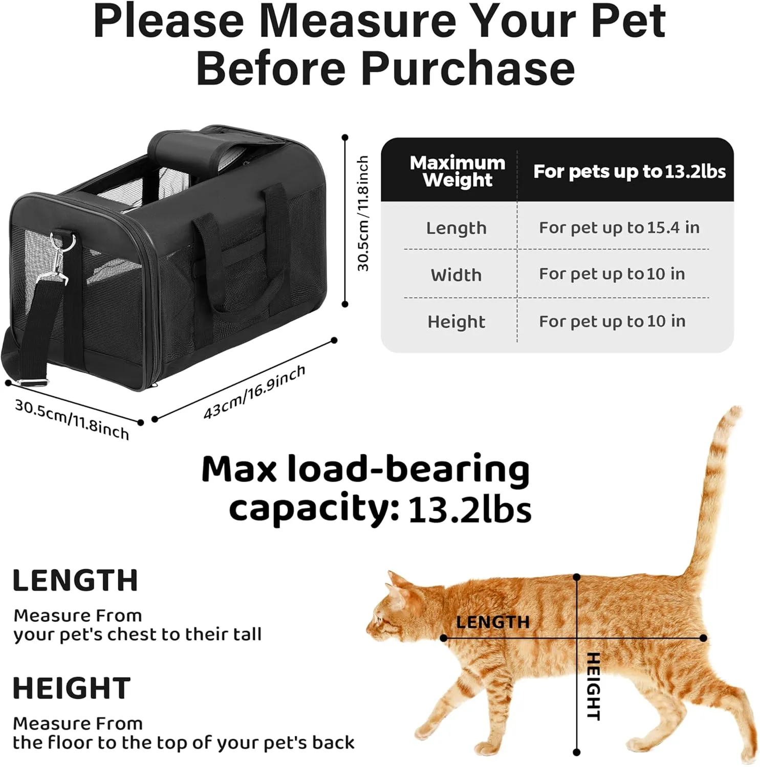 Pet Travel Carrier Soft Sided Portable Bag for Cats, Small Dogs, Kittens or Puppies, Collapsible, Durable, Airline Approved, Travel Friendly (Black Regular)