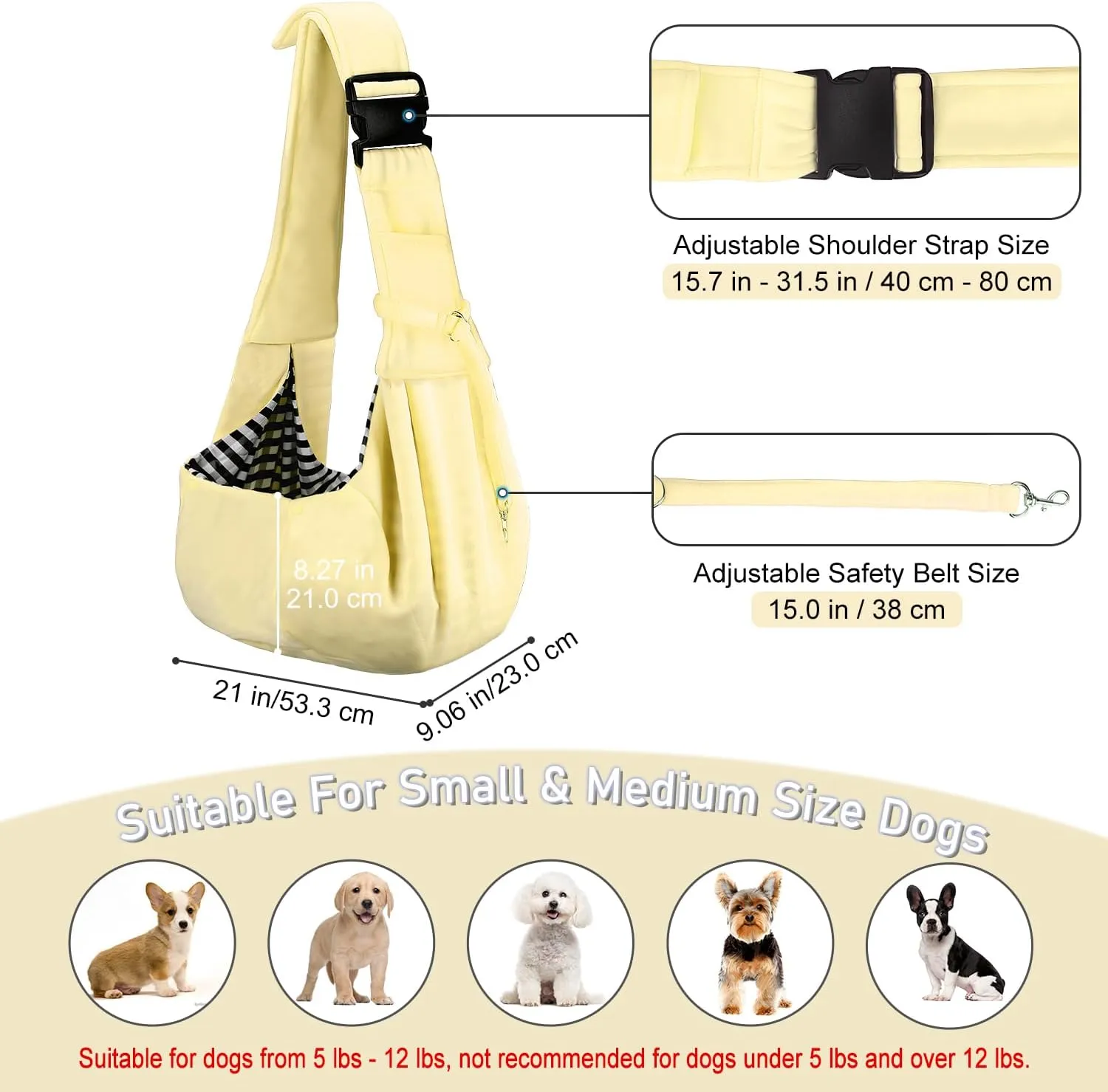 PETLOFT Reversible Dog Cat Sling Carrier, Small Dog Carrier, Adjustable Dog Sling, Hands Free Cross Body Carrier with Collar Hook for Dog/Cat/Bunny up to 11lb (Beige)
