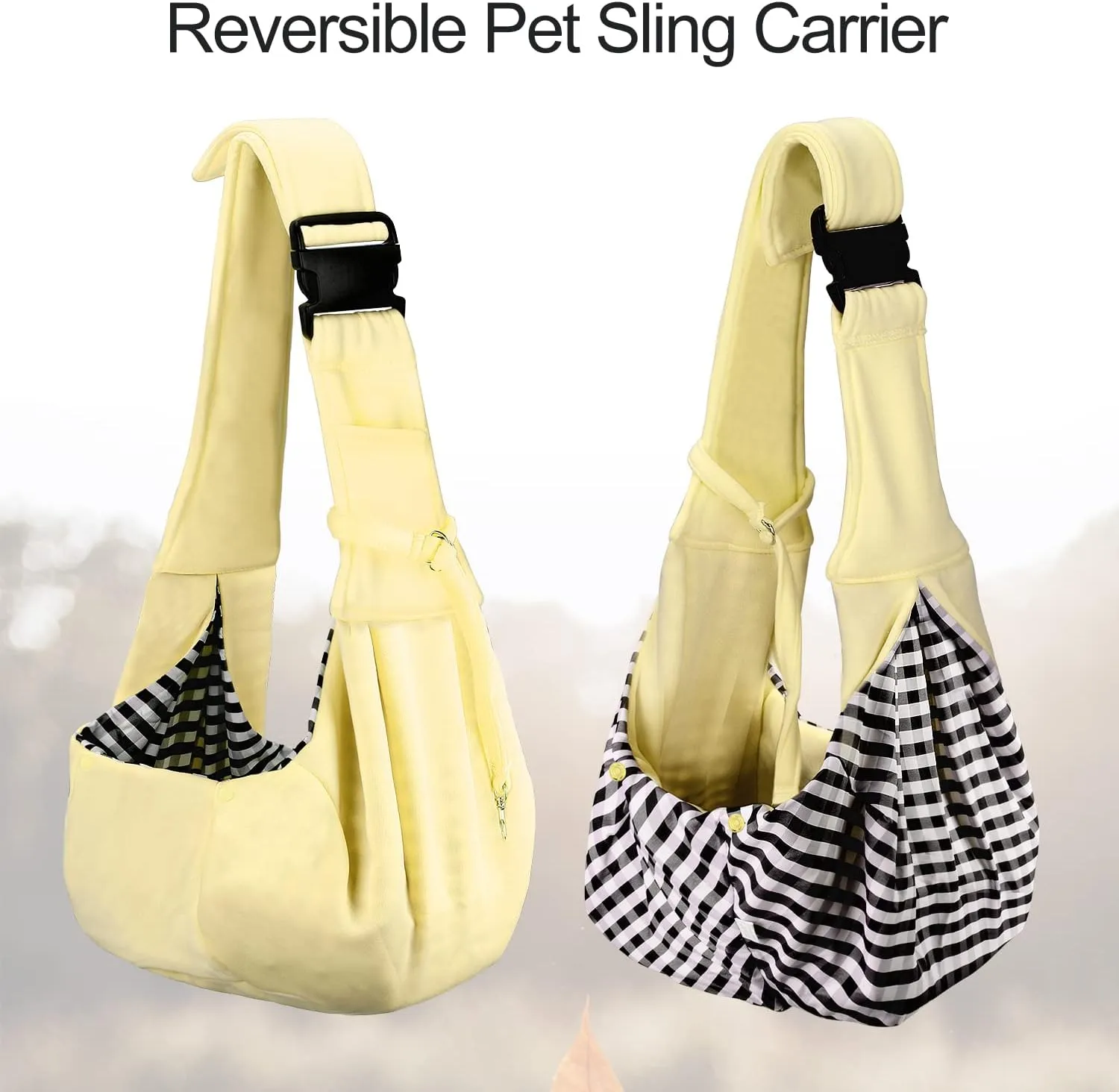 PETLOFT Reversible Dog Cat Sling Carrier, Small Dog Carrier, Adjustable Dog Sling, Hands Free Cross Body Carrier with Collar Hook for Dog/Cat/Bunny up to 11lb (Beige)