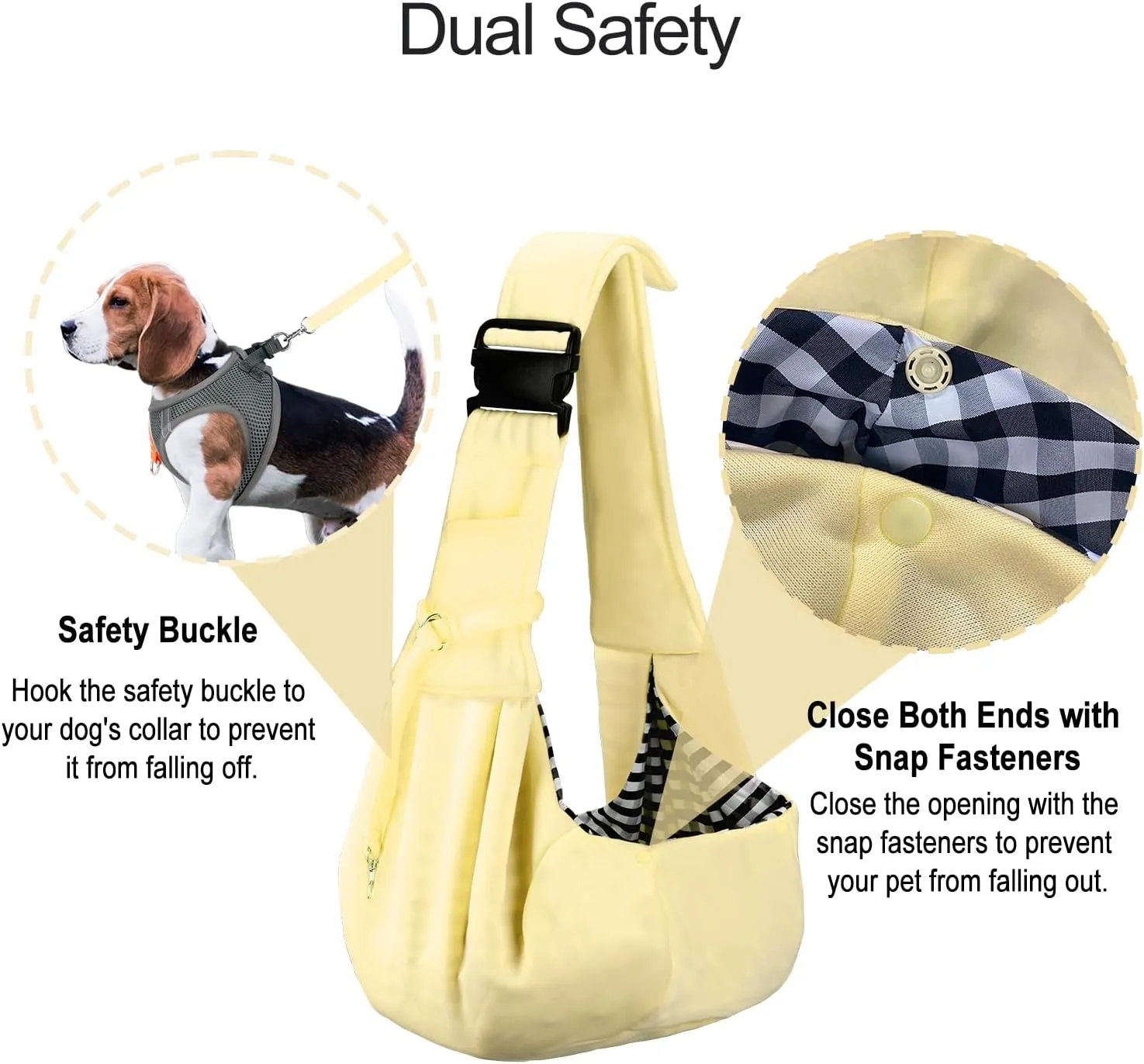 PETLOFT Reversible Dog Cat Sling Carrier, Small Dog Carrier, Adjustable Dog Sling, Hands Free Cross Body Carrier with Collar Hook for Dog/Cat/Bunny up to 11lb (Beige)