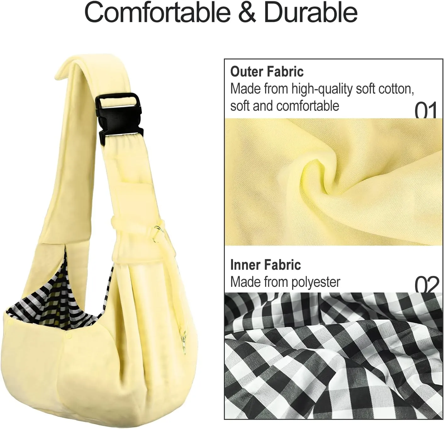 PETLOFT Reversible Dog Cat Sling Carrier, Small Dog Carrier, Adjustable Dog Sling, Hands Free Cross Body Carrier with Collar Hook for Dog/Cat/Bunny up to 11lb (Beige)