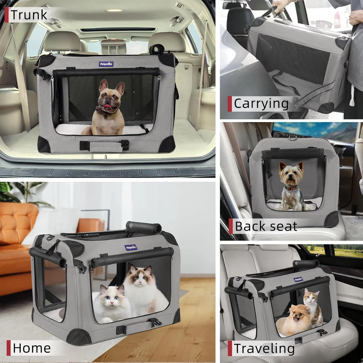 Petprsco Extra Large Cat Carrier for 2 Cats Small Medium Dogs，Soft Sided Pet Carrier 24x17x17 for Car Travel with Collapsible Litter Box, Warm Blanket, Foldable Bowl and Washable Pad