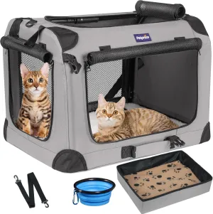 Petprsco Extra Large Cat Carrier for 2 Cats Small Medium Dogs，Soft Sided Pet Carrier 24x17x17 for Car Travel with Collapsible Litter Box, Warm Blanket, Foldable Bowl and Washable Pad