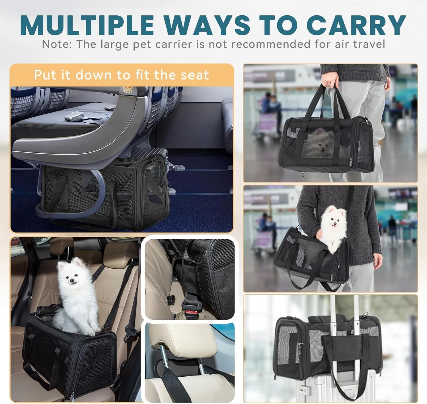 Petsfit Large Cat Carrier for 2 Cats, Lightweight Collapsible Double Cat Carrier for Travel, 5-Sided Breathable Mesh, with Adjustable Shoulder Strap, Sturdy Locking Zipper Head and Washable Fleece Pad