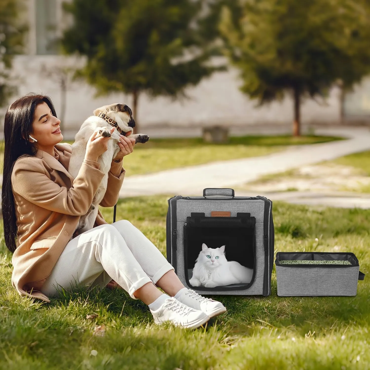 PETUX Small Cat Travel Carrier with Little Box for Car Travel, Portable Camping Small Cat Carrier, Cat Carrier Soft with Flannel Mat, Hammock, Protable Tote (Grey)