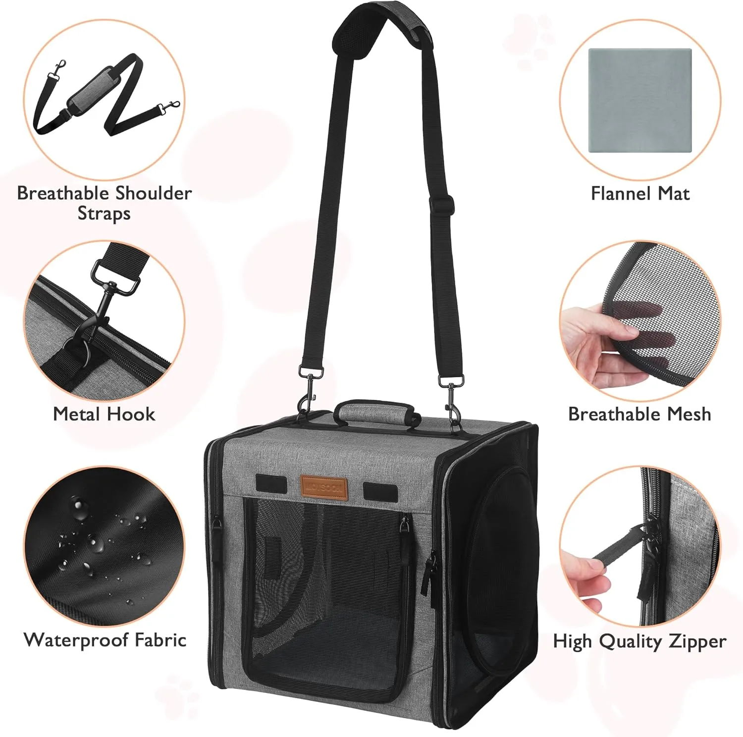 PETUX Small Cat Travel Carrier with Little Box for Car Travel, Portable Camping Small Cat Carrier, Cat Carrier Soft with Flannel Mat, Hammock, Protable Tote (Grey)