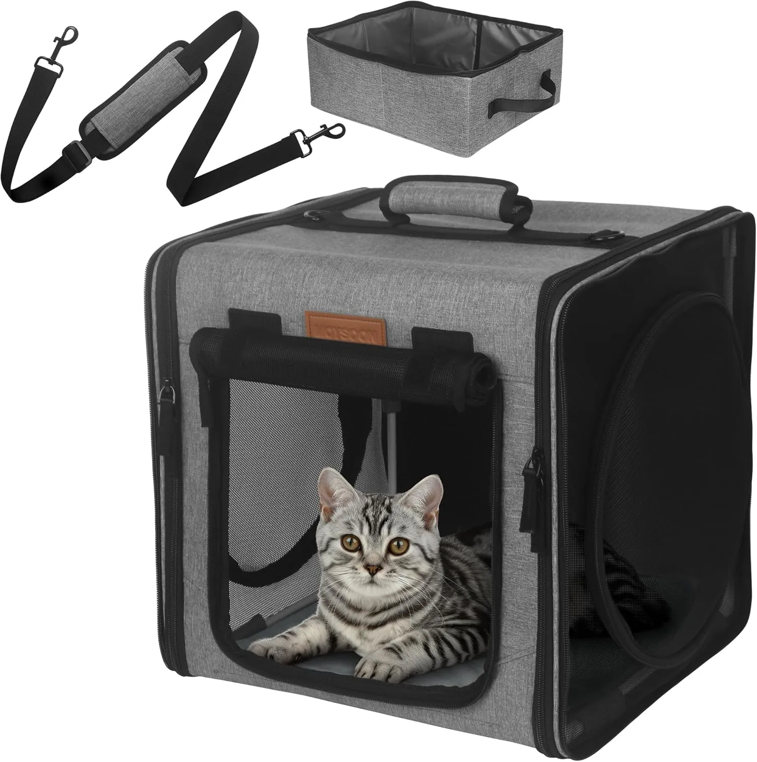 PETUX Small Cat Travel Carrier with Little Box for Car Travel, Portable Camping Small Cat Carrier, Cat Carrier Soft with Flannel Mat, Hammock, Protable Tote (Grey)
