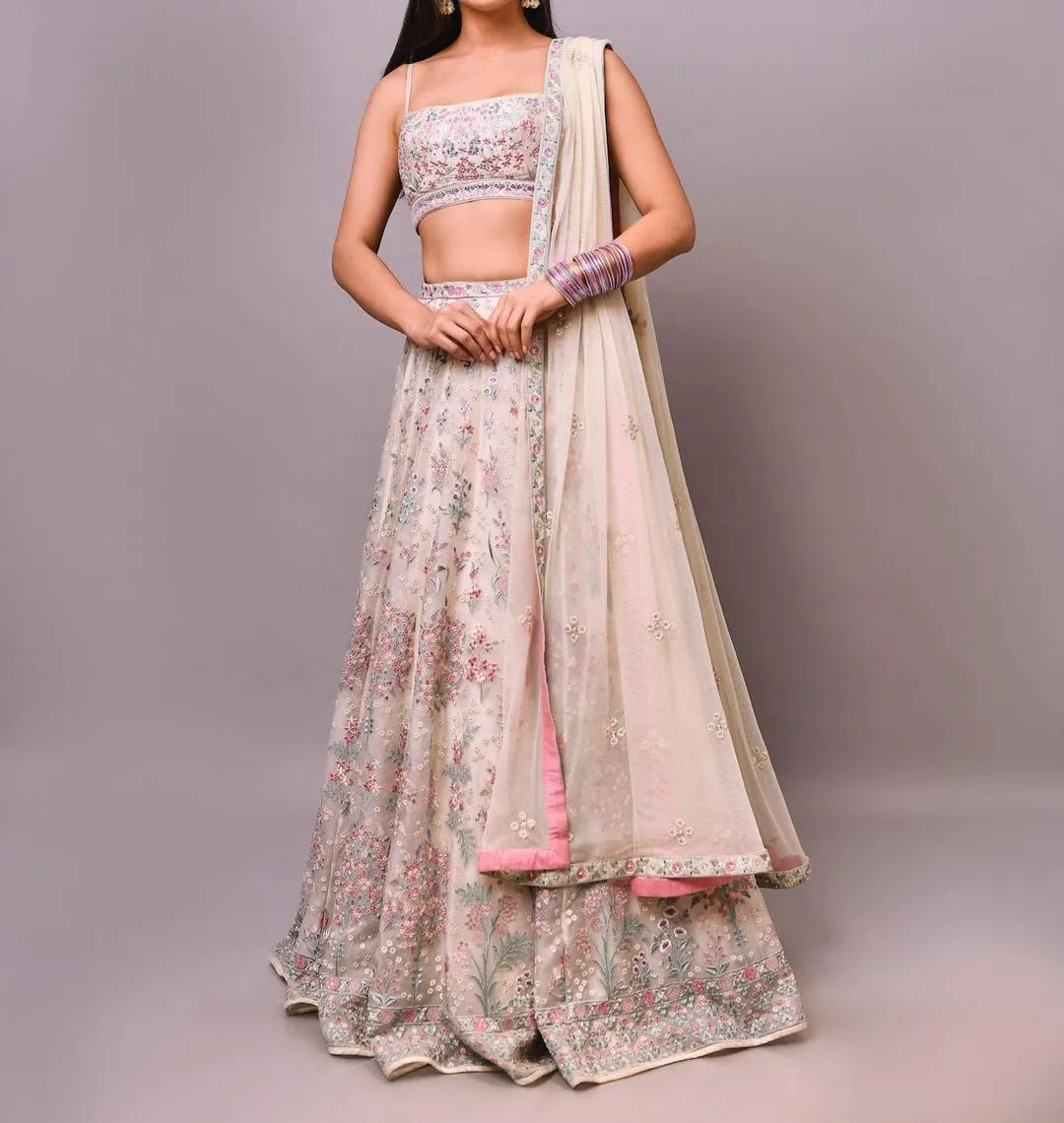 Phenomenal White Color Function Wear Georgette Diamond Work Lehenga Choli