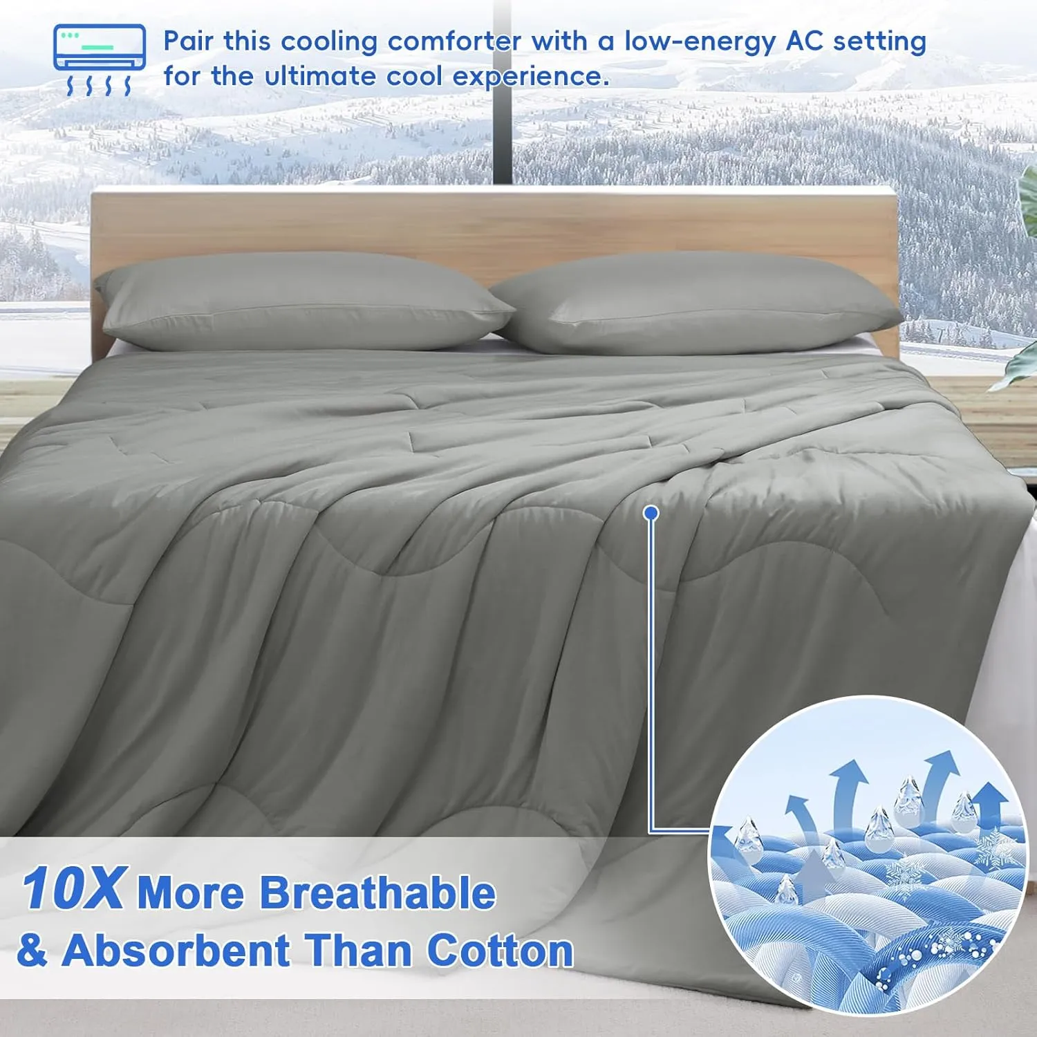 PHF Cooling Comforter Twin for Hot Sleepers, Soft Double Side Cooling Blanket for Night Sweats Absorbs Body Heat, Q-Max>0.5 Arc-Chill Cool Lightweight Summer Cold Comforter, 60"x80",Charcoal