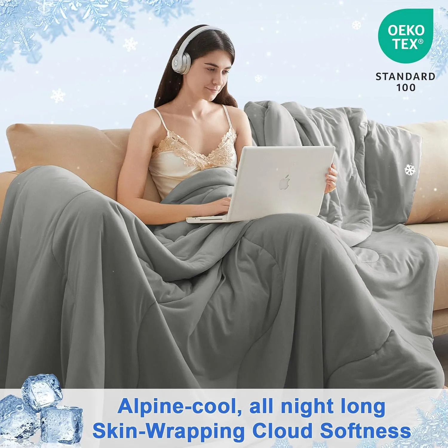 PHF Cooling Comforter Twin for Hot Sleepers, Soft Double Side Cooling Blanket for Night Sweats Absorbs Body Heat, Q-Max>0.5 Arc-Chill Cool Lightweight Summer Cold Comforter, 60"x80",Charcoal