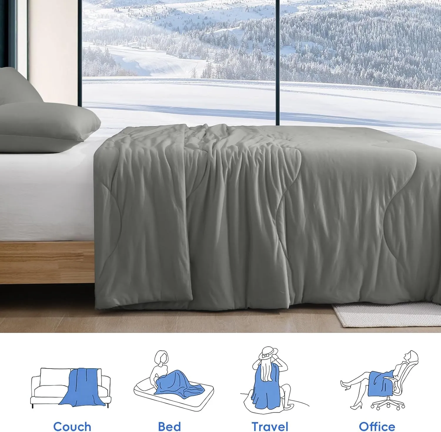 PHF Cooling Comforter Twin for Hot Sleepers, Soft Double Side Cooling Blanket for Night Sweats Absorbs Body Heat, Q-Max>0.5 Arc-Chill Cool Lightweight Summer Cold Comforter, 60"x80",Charcoal