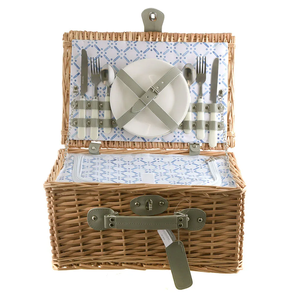 PICNIC BASKET 2p Natural, Light Blue Wash Check Print